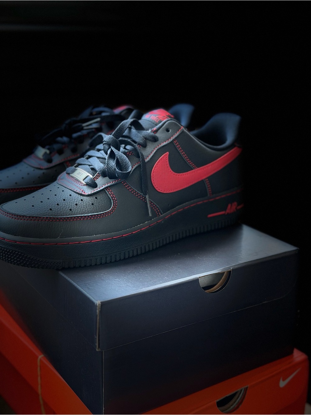 Brand New- Nike Men’s Black and Red Low-Top Sneaker with Red Swoosh